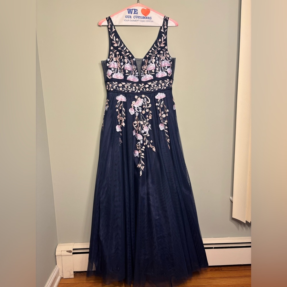 TLC Say Yes to the Prom Dress Ball Gown Juniors Size 13 Navy Pink Embellished